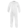 White disposable protective coverall suit.