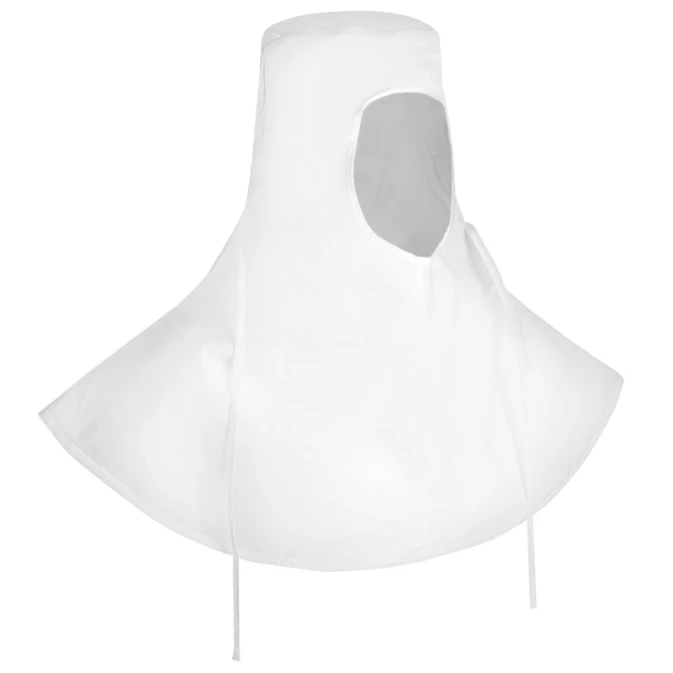 White protective hood with face opening.