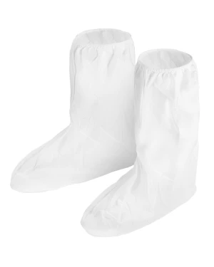Disposable white boot covers for cleanrooms or labs.