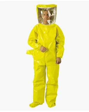 Person wearing a yellow hazmat suit