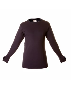 Black long sleeve t-shirt isolated on white background.