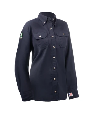 Navy blue long-sleeve work shirt with buttons