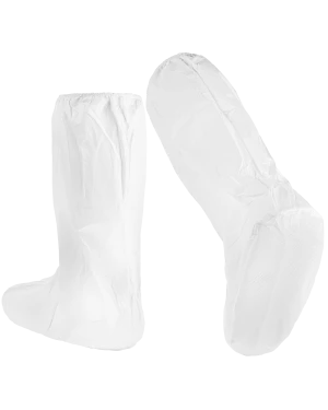 White disposable boot covers, standing and side view
