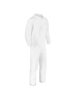 White protective coverall suit isolated on black background.