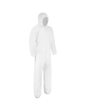 White protective coverall with hood