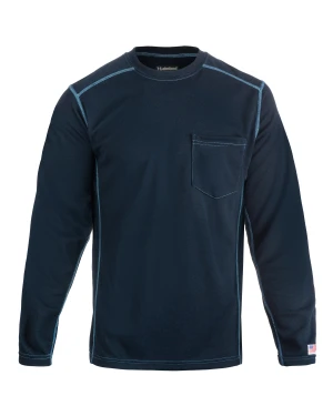 Navy blue long-sleeve shirt with pocket.