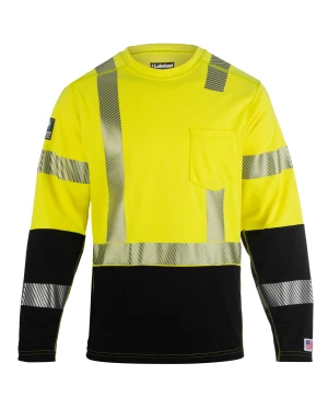 Reflective high-visibility yellow safety shirt with pocket.