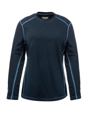Navy blue long-sleeve shirt with light stitching.