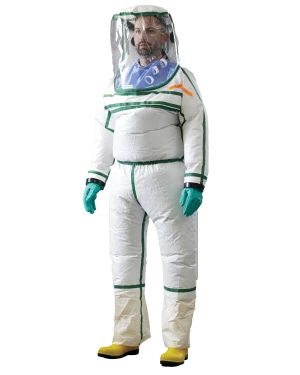 Person wearing Lakeland's MicroMax TS Encapsulating PAPR suit