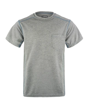 Gray crew neck T-shirt with pocket on front.