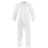 White disposable protective coverall suit.