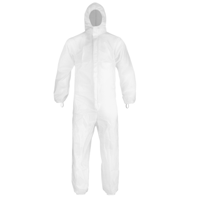 White protective coverall with hood