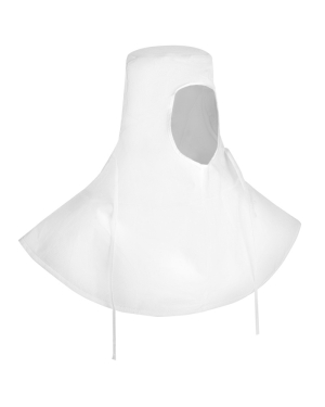 Capucha protectora blanca con abertura para la cara.