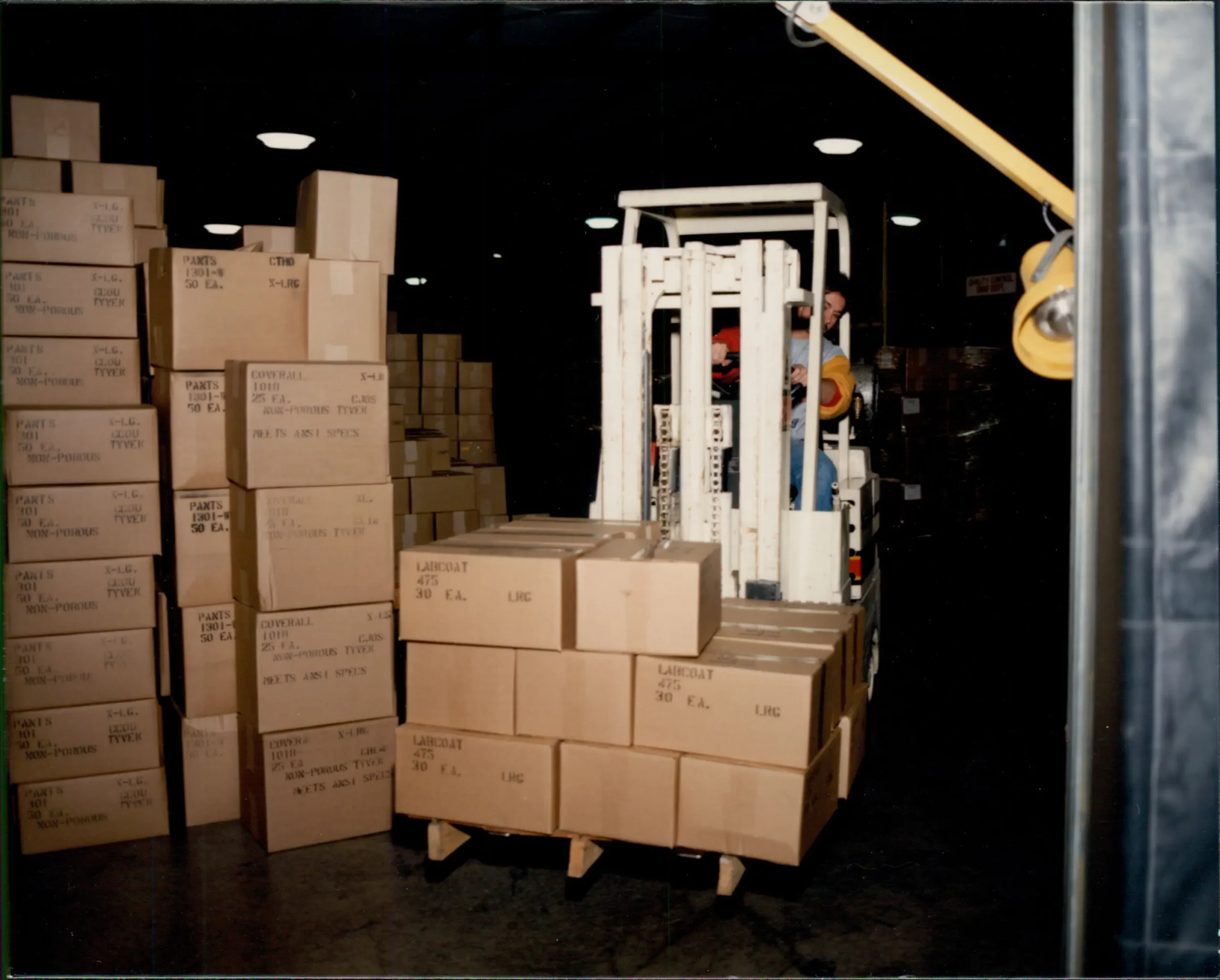 Boxes being moved in the Decatur warehouse facility