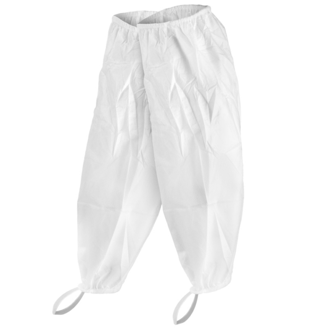 White disposable pants with foot straps