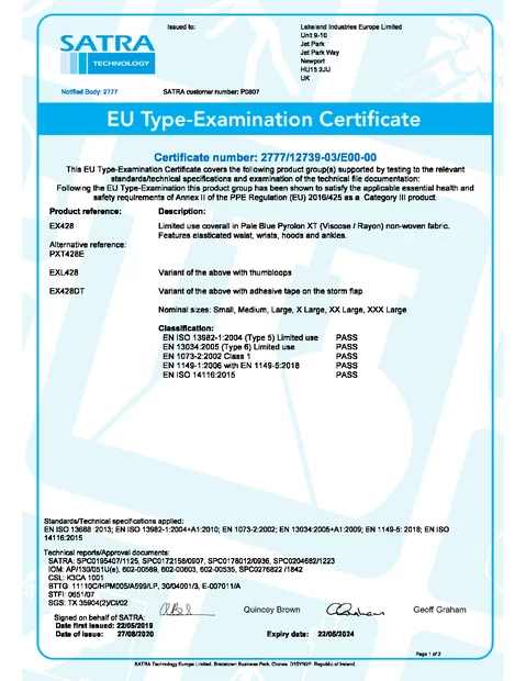 (en)(Europe)Pyrolon XT EU Type-Examination Certificate