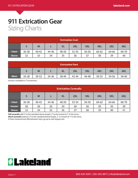 (en)(North America)911 Extrication Gear Sizing Chart