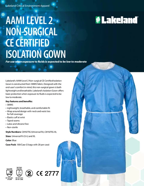 (en)(United States)AAMI Level 2 Non-Surgical CE Certified Isolation Gown