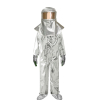 Reflective heat protective suit with helmet and gloves.