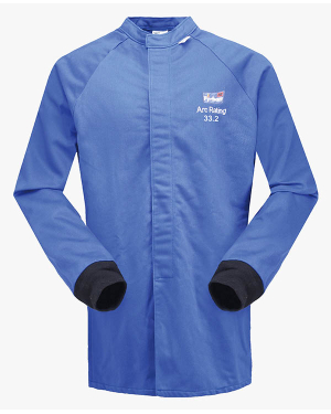 Blue flame-resistant jacket with arc rating 33.2