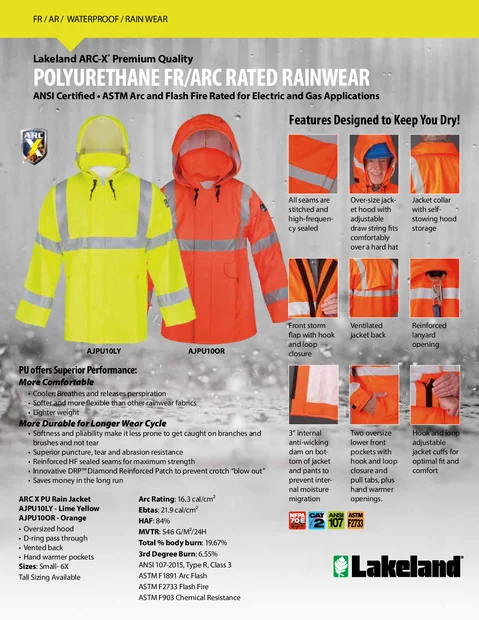 (en)(United States)Polyurethane FR/ARC Rated Rainwear