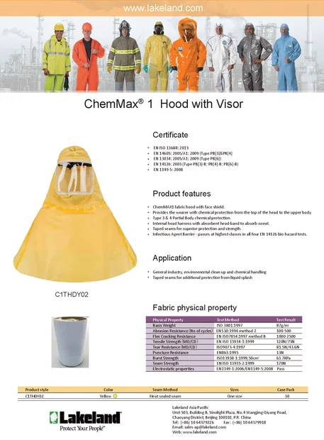 (en)(Asia Pacific)ChemMax® 1 Hood with Visor Data Sheet (Asia Pacific)