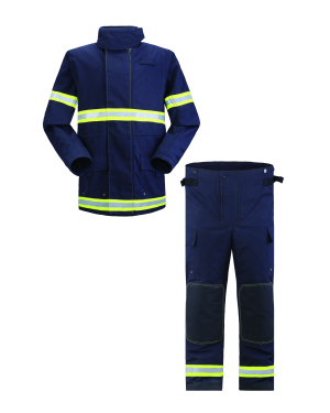Blue safety uniform with reflective stripes