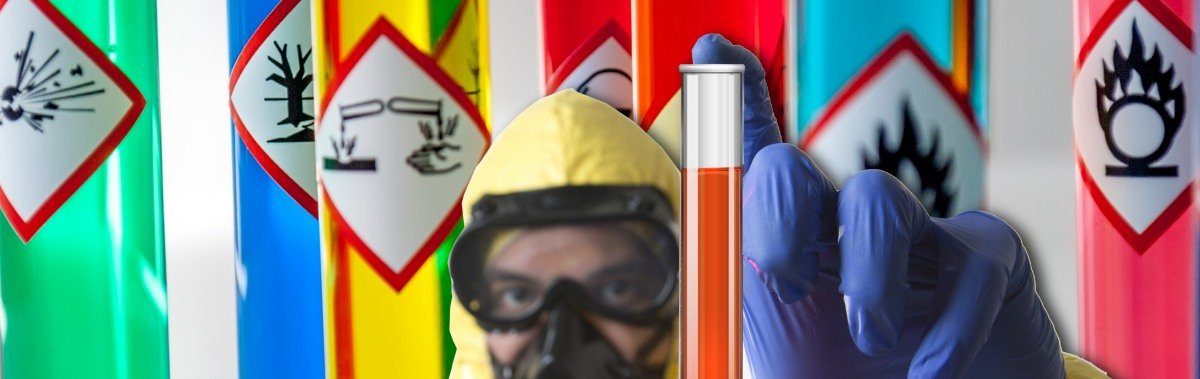 chemical hazards image with chemical suit-banner