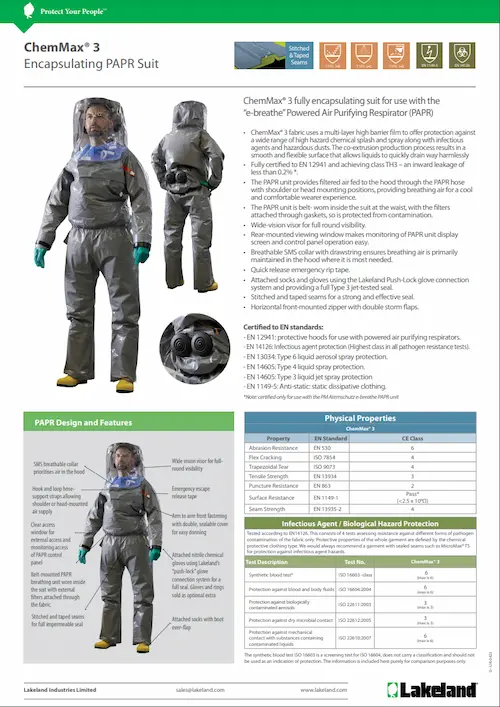 chemmax 3 encapsulating papr suit ficha de datos tn