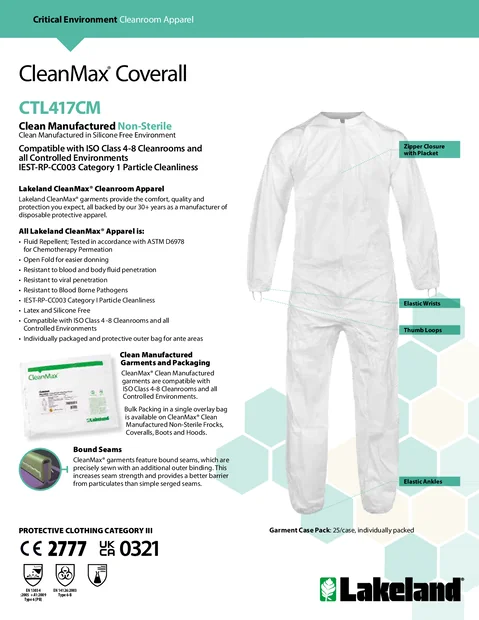 (en)(Amérique du Nord)CleanMax Combinaison CTL417CM