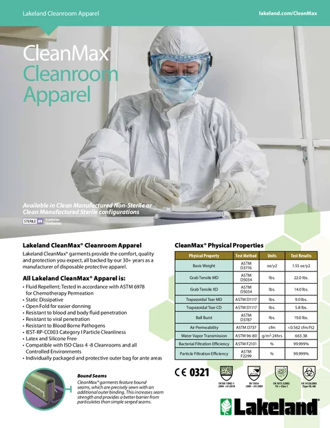 (en)(Amérique du Nord)CleanMax Cleanroom Apparel