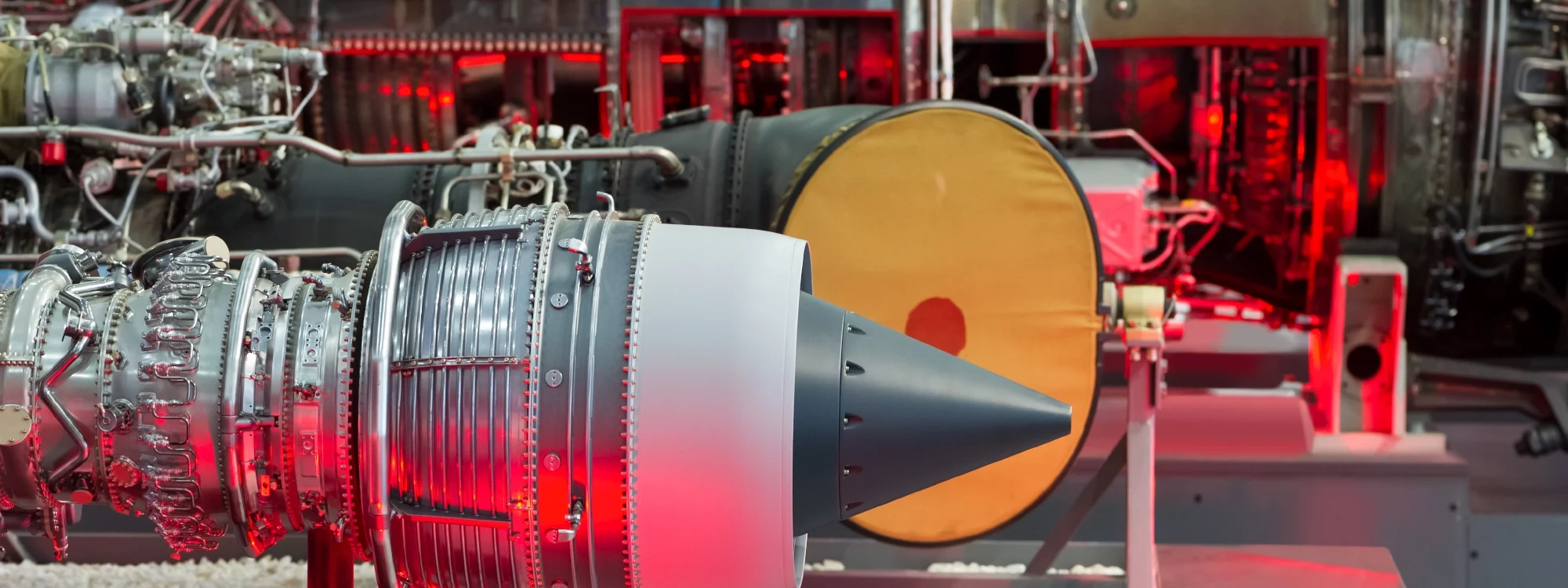 Engines and propulsion systems photographed at an aerospace manufacturing facility