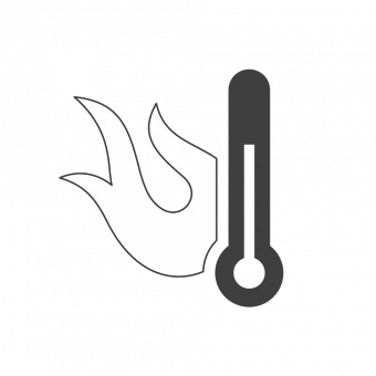 Icon depicting a thermometer with a flame to illustrate how temperature is a determining factor of the severity of arc flash