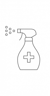 Illustration of a bottle of disinfectant being sprayed