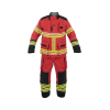 Red firefighter suit with reflective stripes.