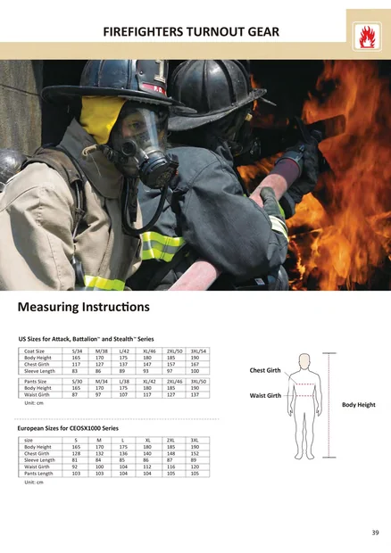 (en)(Asie-Pacifique)Tableau des tailles des combinaisons de lutte contre l'incendie