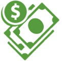 Green dollar sign and money stack icon