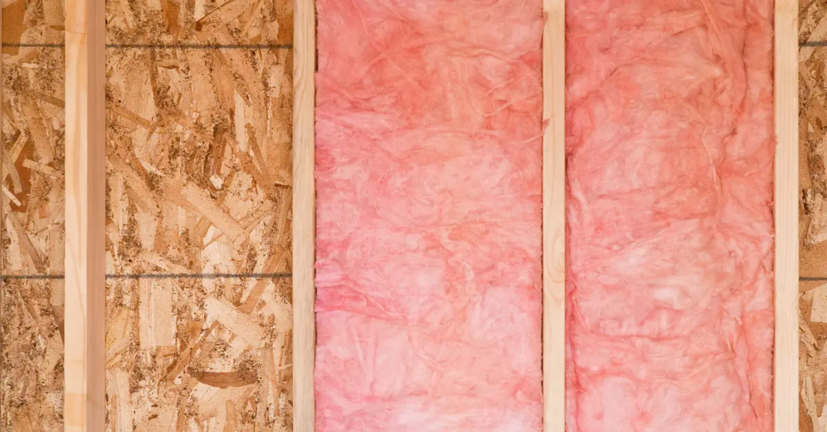 home space with fiberglass insulation in wall