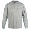Gray long-sleeve henley shirt with buttons and pocket.