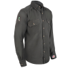 Gray long-sleeve shirt with pockets and American flag patch.