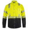 Yellow and black high-visibility safety shirt.