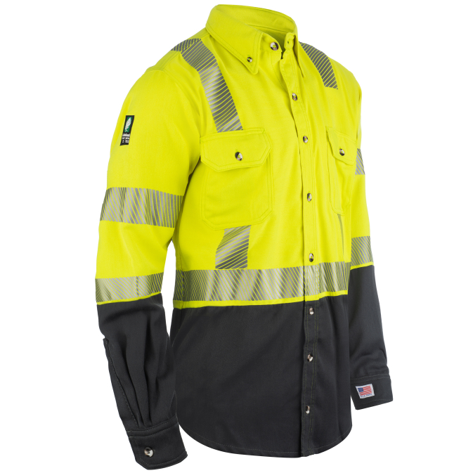 Yellow reflective safety jacket with black accents