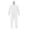 White protective suit with hood, full body coverage.