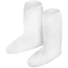 White disposable shoe covers, protective footwear.