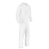 White protective coverall suit isolated on black background.