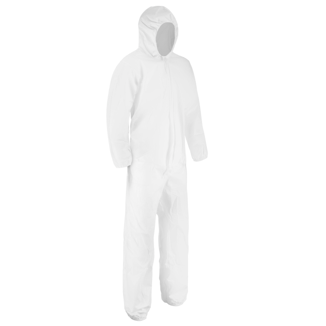 White protective coverall with hood