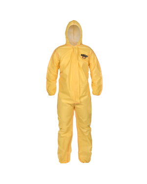 Yellow hazmat suit with hood and zipper