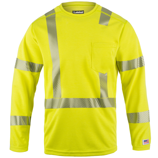 Bright yellow reflective safety shirt with pocket.