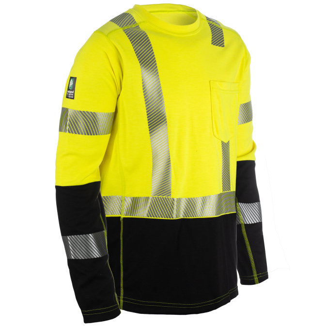 Yellow safety shirt with reflective stripes.