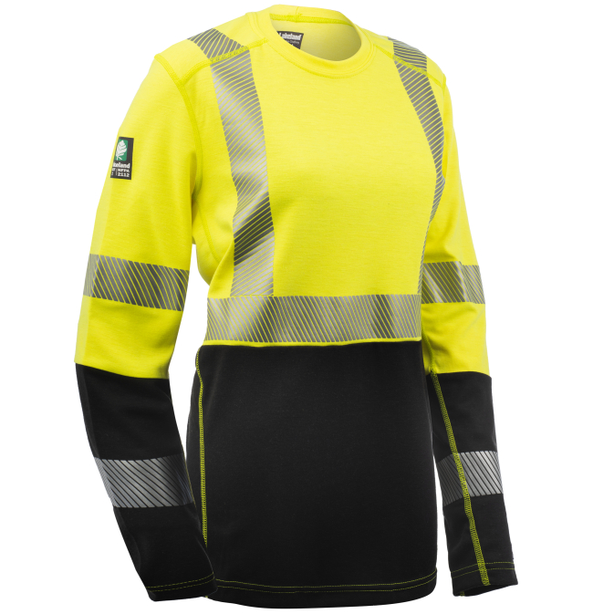 High-visibility yellow and black safety work shirt